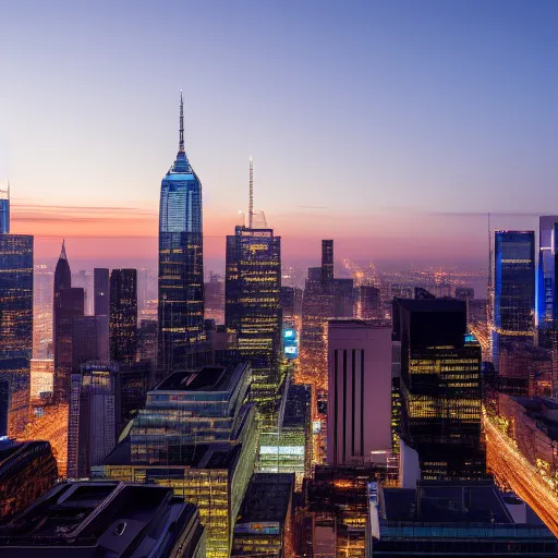 a view of a city at night from the top of a building