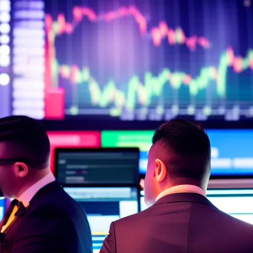 two men in suits sitting in front of computer screens