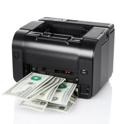 a printer with money coming out of it