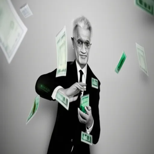 a man in a suit and tie holding money