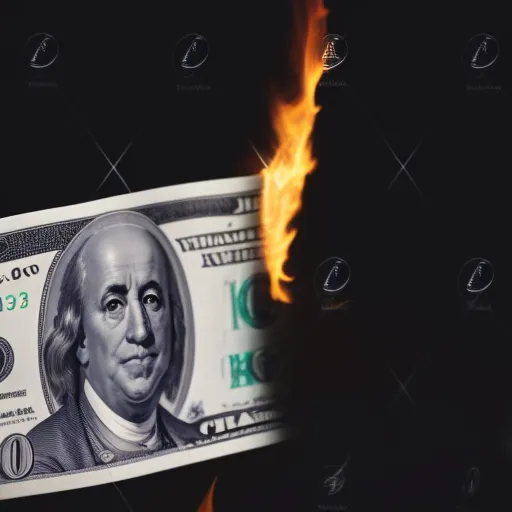 a hundred dollar bill on fire with a black background