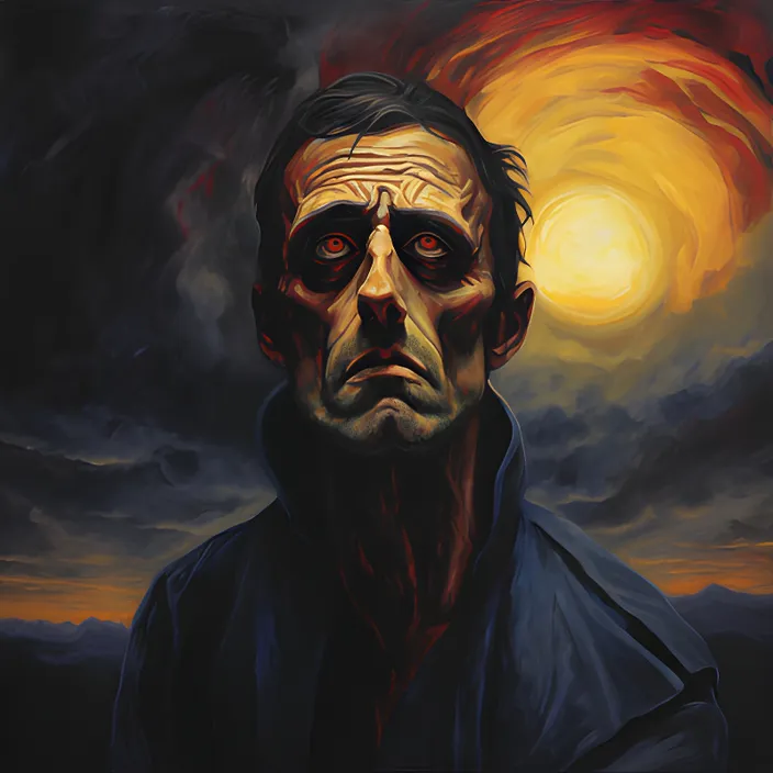 a painting of a man with a creepy look on his face