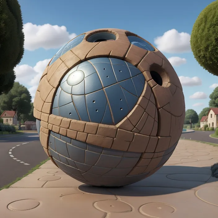 a large ball sitting on the side of a road