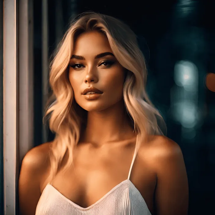 a woman with blonde hair wearing a white top