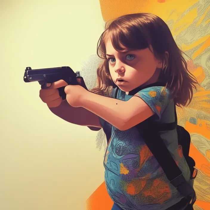 a painting of a girl holding a gun