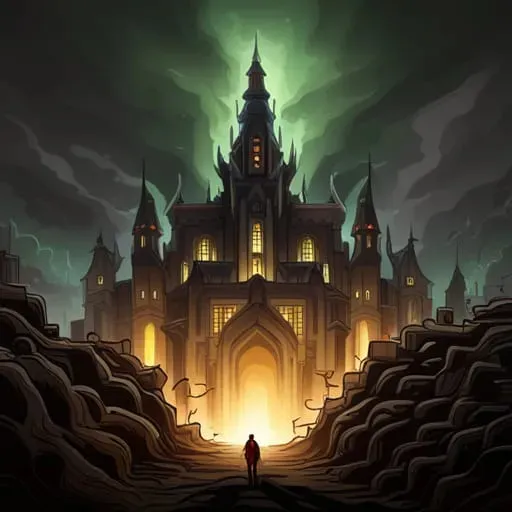 a man standing in front of a castle