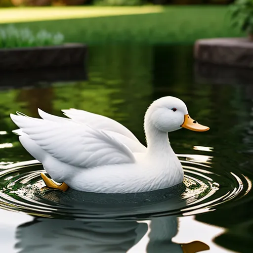 a white duck floating on top of a body of water