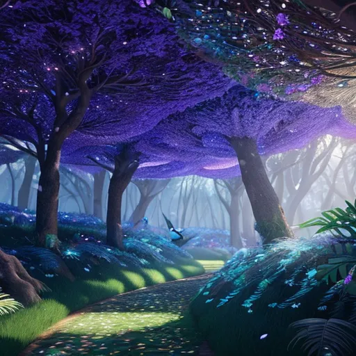 a painting of a forest filled with lots of trees