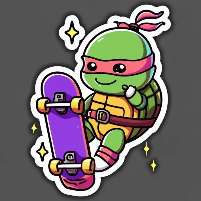 a sticker of a turtle holding a skateboard