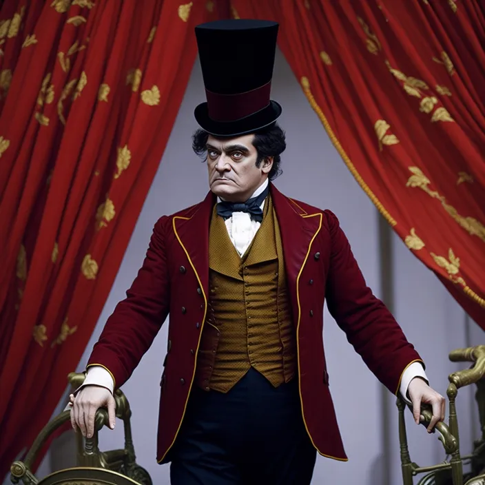 a man in a top hat and red jacket