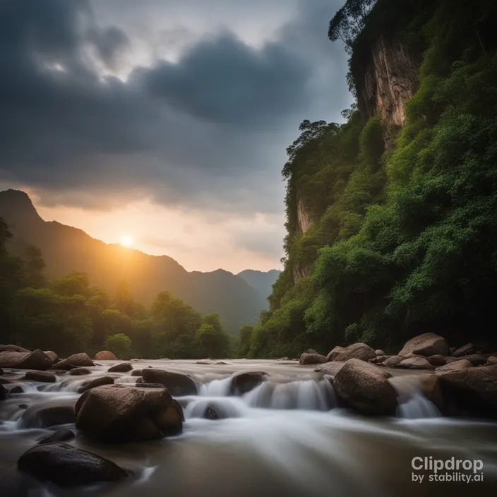 a river running through a lush green forest