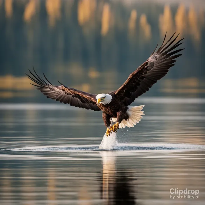 an eagle landing on the water with its wings spread