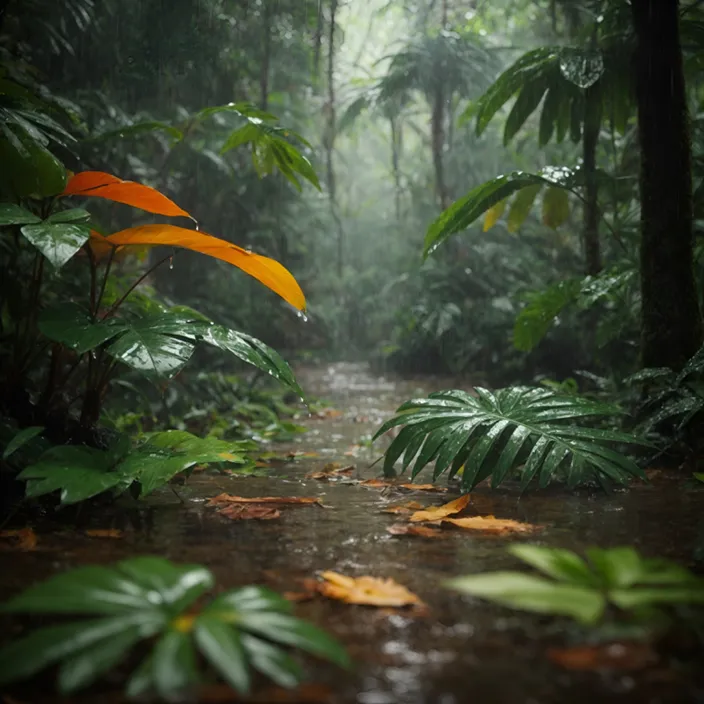 a rain soaked path in the middle of a forest