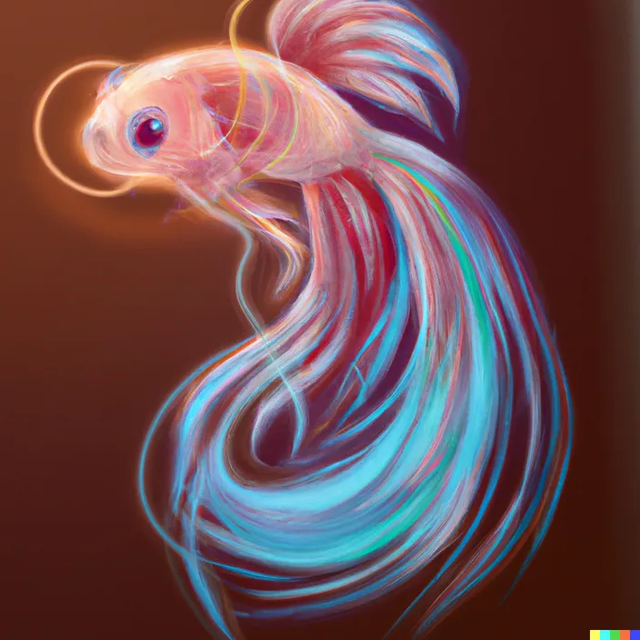 a painting of a colorful fish with a brown background