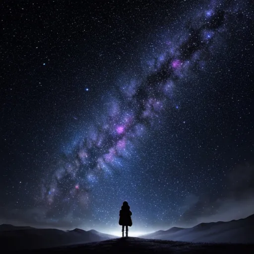 a person standing on a hill looking at the stars