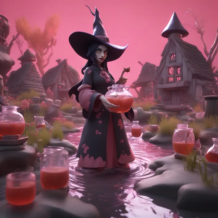 a woman in a witch costume holding a bowl of liquid