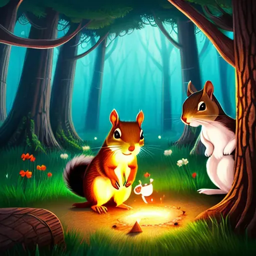 a squirrel and a squirrelling in a forest