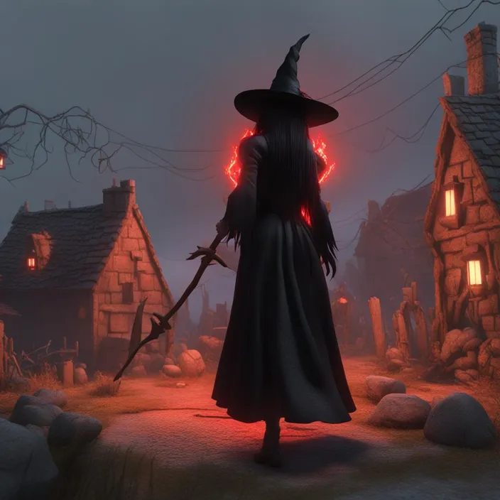 a woman in a witch costume holding a broom