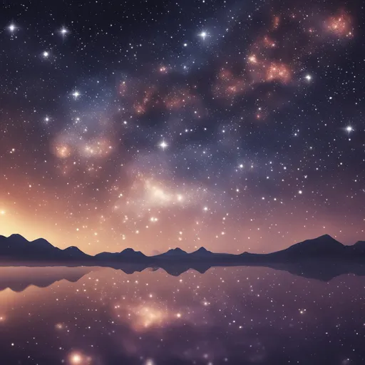 a night sky filled with stars and a lake