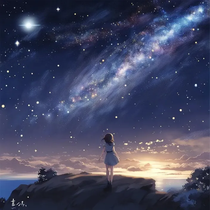a girl looking at the stars in the sky