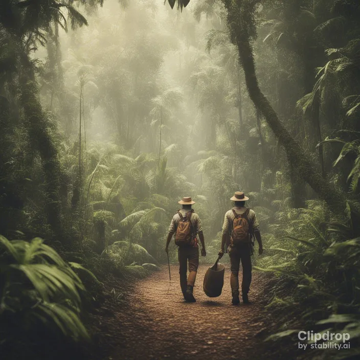 a couple of people walking down a dirt road