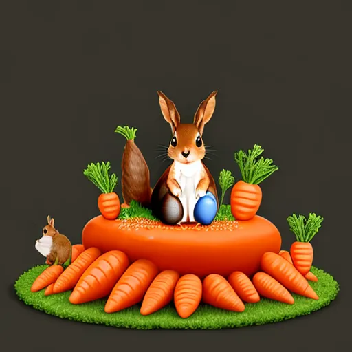 a rabbit sitting on top of a pile of carrots