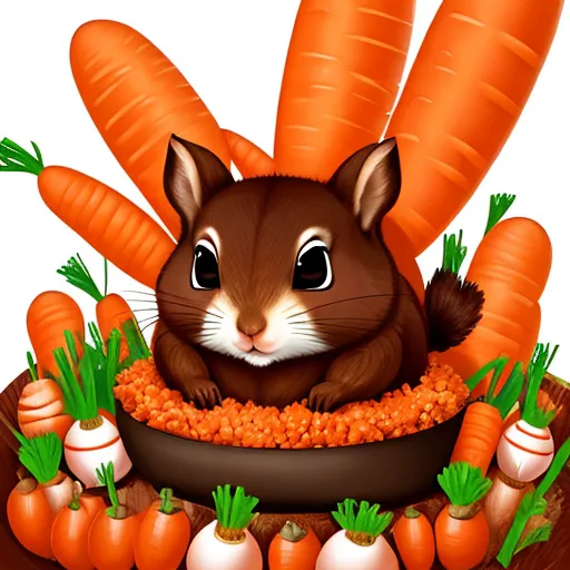 a picture of a squirrel in a bowl of carrots
