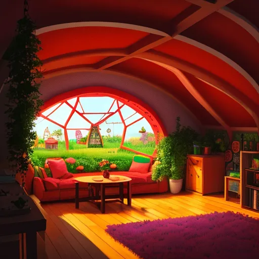 a living room filled with furniture and a large window