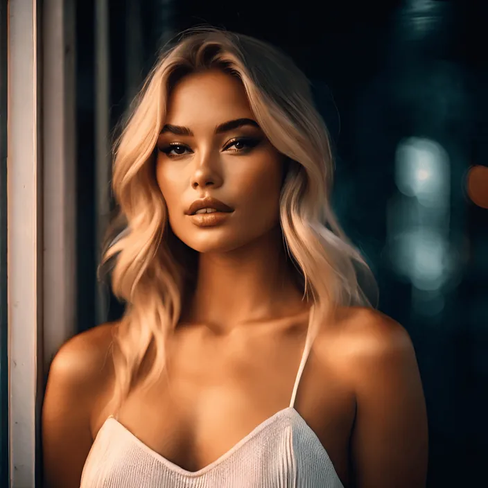 a woman with blonde hair wearing a white top