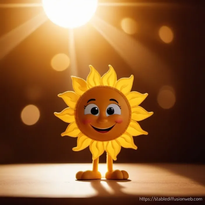 a sunflower with a smiley face standing in front of a spotlight