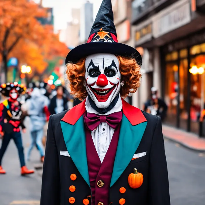 a clown dressed in a suit and top hat