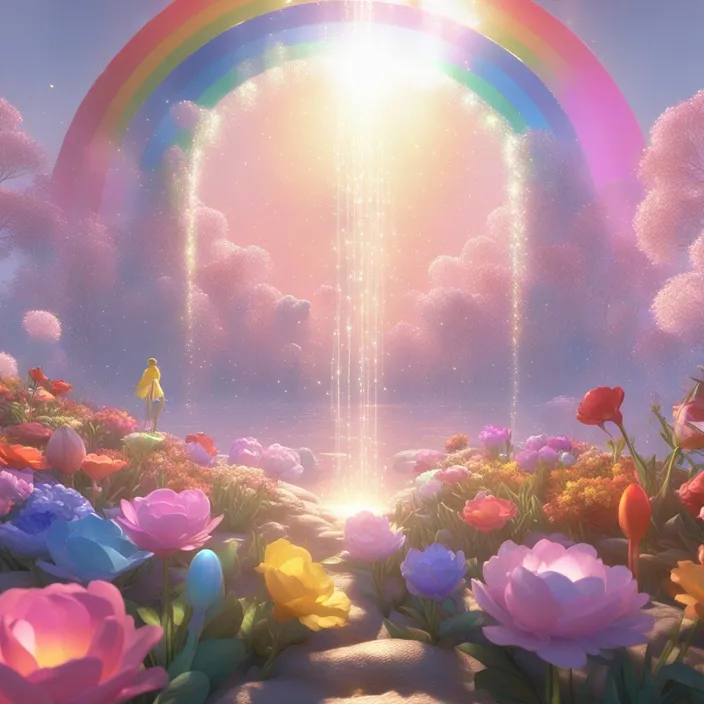 a painting of a rainbow in the sky