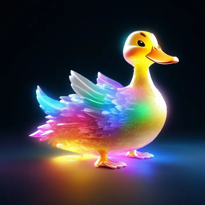 a colorful duck standing on its hind legs