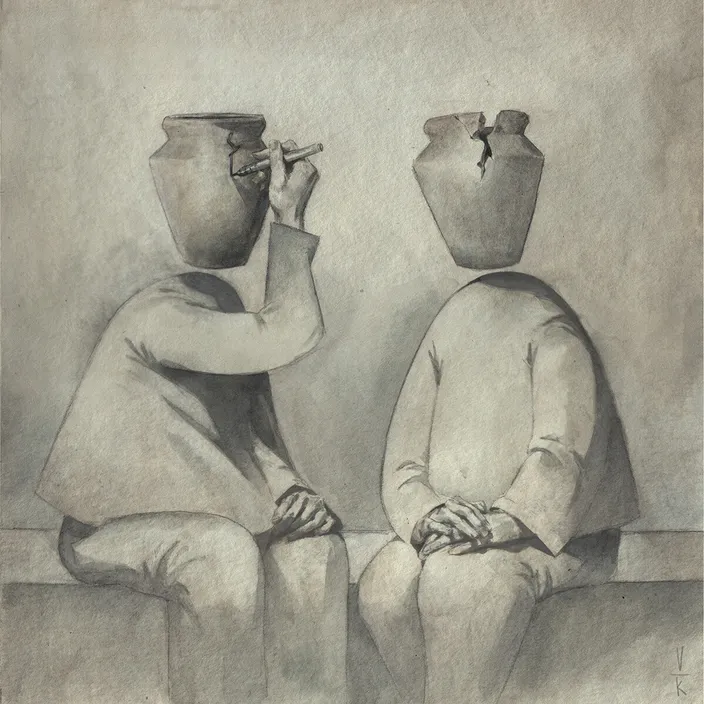a drawing of two people sitting next to each other