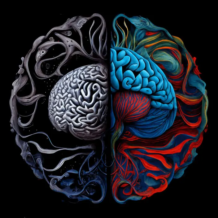 two halves of a human brain with different colors