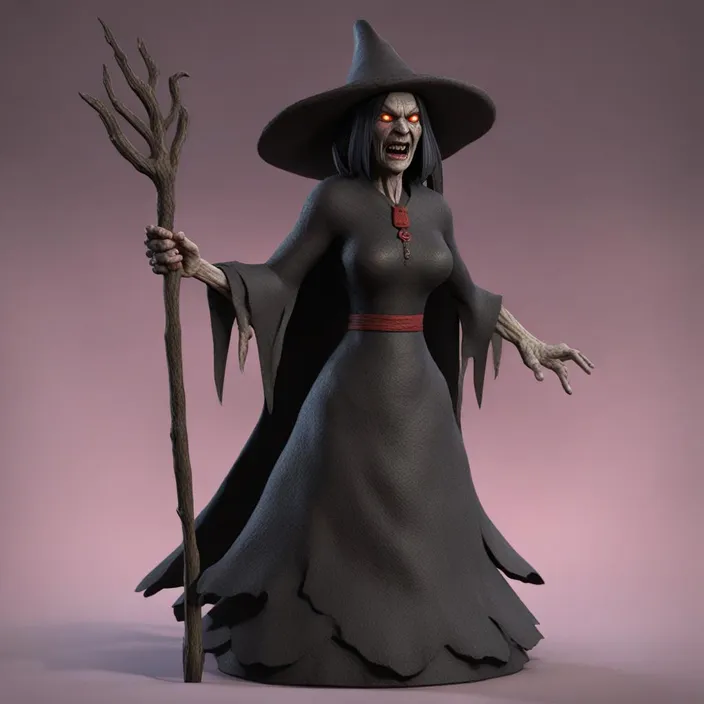 a woman in a witch costume holding a stick