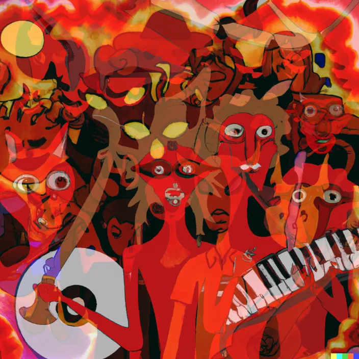 Underworld Musicians Painting - Demons Playing Music - A Painting. whimsical demons playing music in the underworld