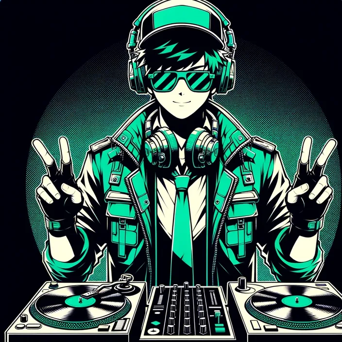 a dj with headphones and headphones on in front of a laptop