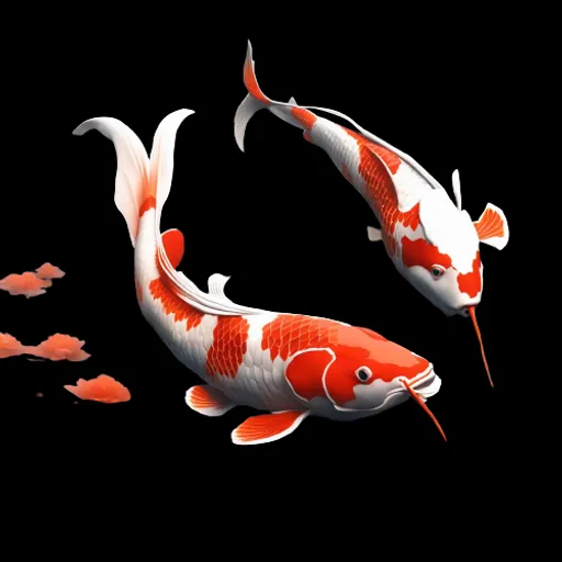two orange and white koi fish swimming in a pond