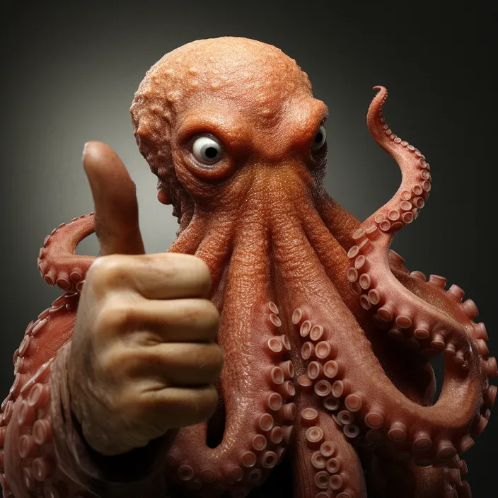 a statue of an octopus giving a thumbs up