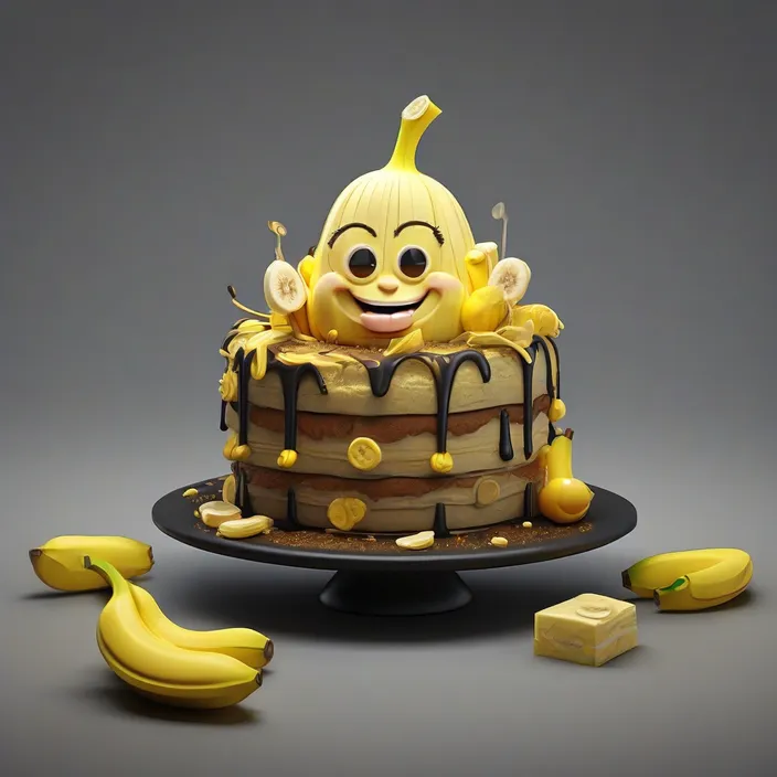 a cake with bananas and a smiley face on it