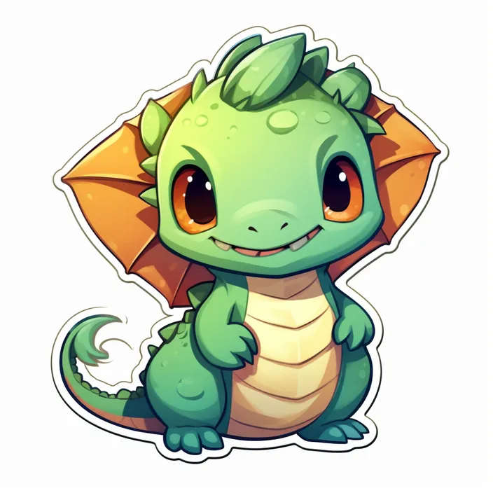 a green and orange dragon sticker on a white background