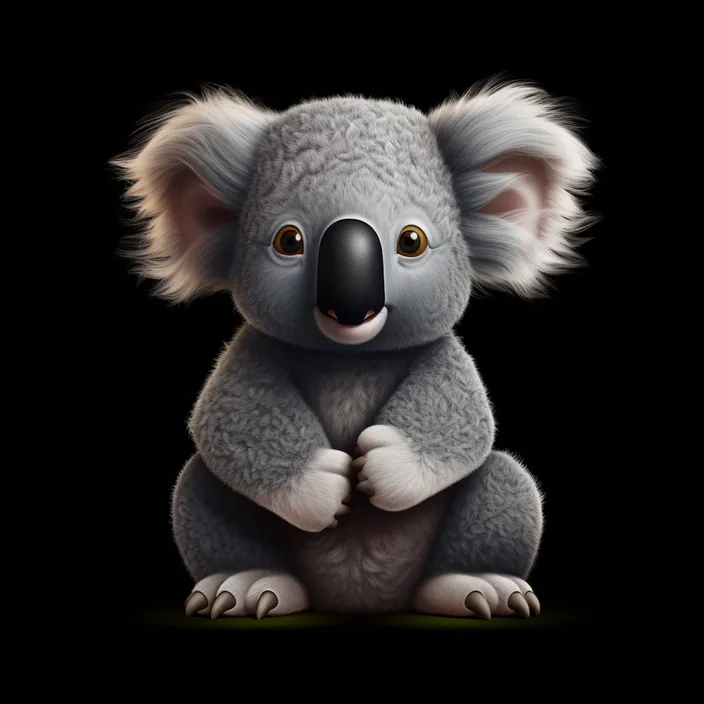 a koala bear sitting on a black background