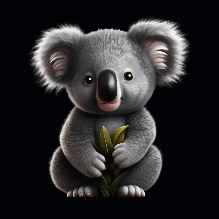 a koala bear with a leaf in its mouth