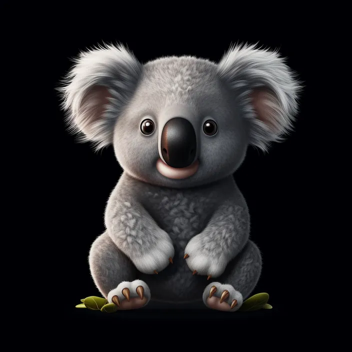 a cute koala bear sitting on a black background