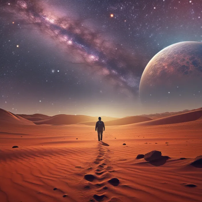 a man standing in the middle of a desert