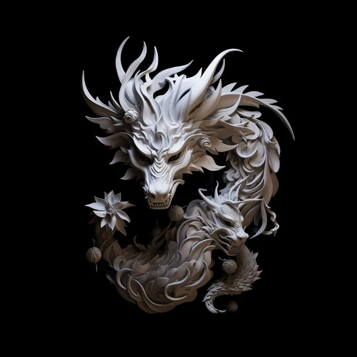 a white dragon with a black background