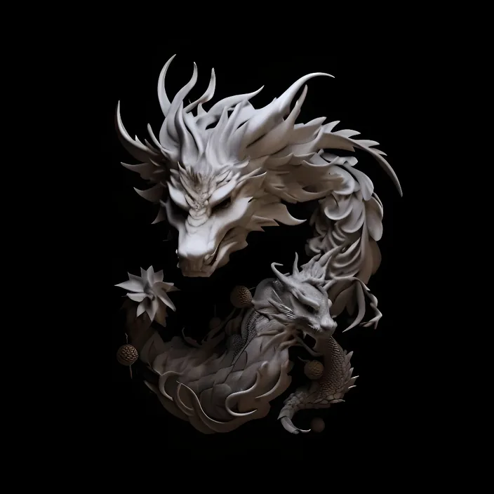 a white dragon statue on a black background