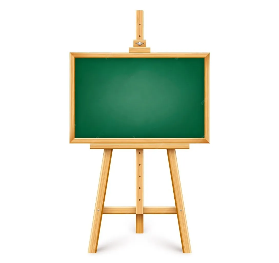 an easel with a green board on grey background