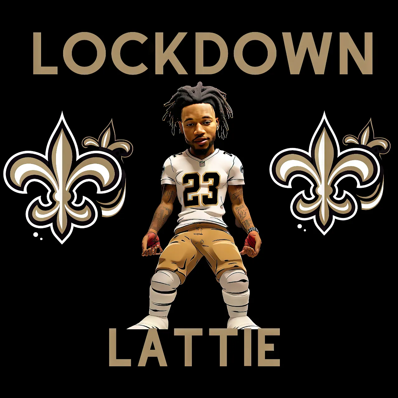 a drawing of a football player with a new orleans saints uniform